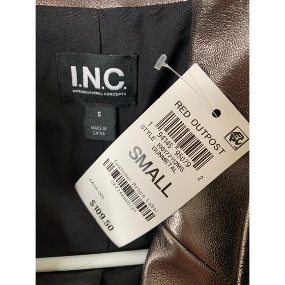 INC Womens Small Metallic Faux Leather Moto Jacket With Belt NWT - Picture 3 of 9